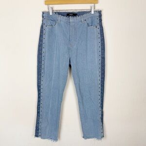 Hudson Jeans Womens Holly High Rise Straight Crop Frayed Hem Grommets